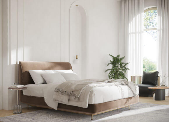 Schlaf-gut-Serie, Teil 6: Das richtige Bett Andes_VelvetTaupe_AcaciaClear_ParadiseBirdarmchair_Nappa_nero_Antilles_Rosso