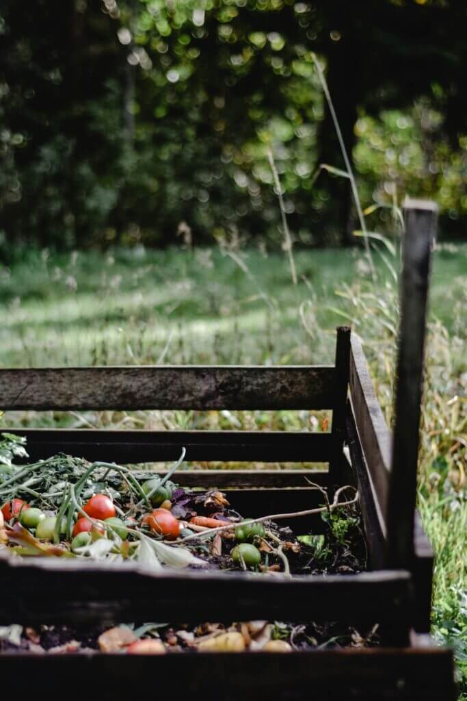 Compost heap covered with vegetable waste and green cuttings