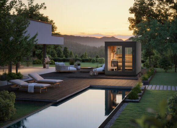 Sauna d'extérieur : le bien-être dans votre propre jardin TARAS-outdoor-sauna-ambiente-pool-evening-high res