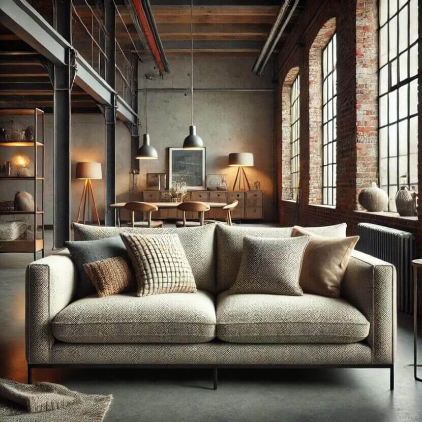 Möbelpflege: So bleibt Ihr Inventar lange schön A_comfortable_fabric_sofa_in_an_industrial_chic_li
