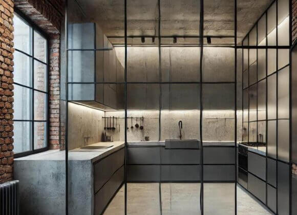 Offene Küche oder abgetrennter Raum? Die Vor- und Nachteile An_industrial-style_kitchen_with_minimal_glass_ele