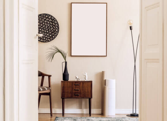 Scandinavian and design home interior of living room with mock u