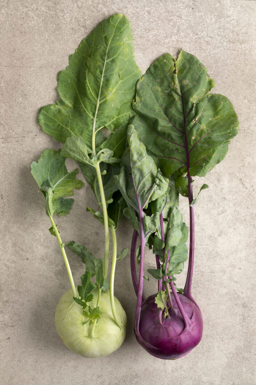 Fresh green and purple kohlrabi